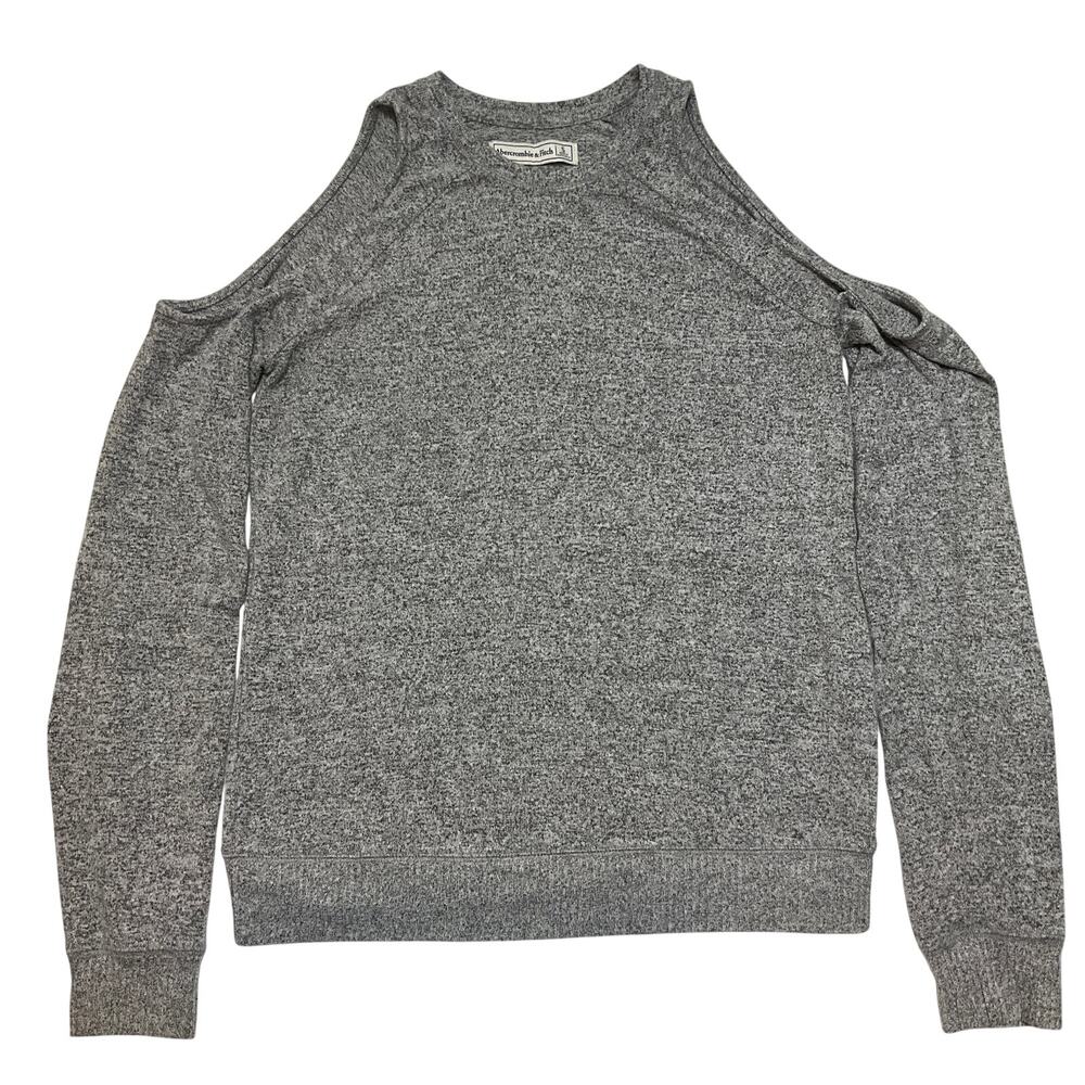 Abercrombie & Fitch Women Sweater S Gray Cold Shoulder Long Sleeve Crew Neck